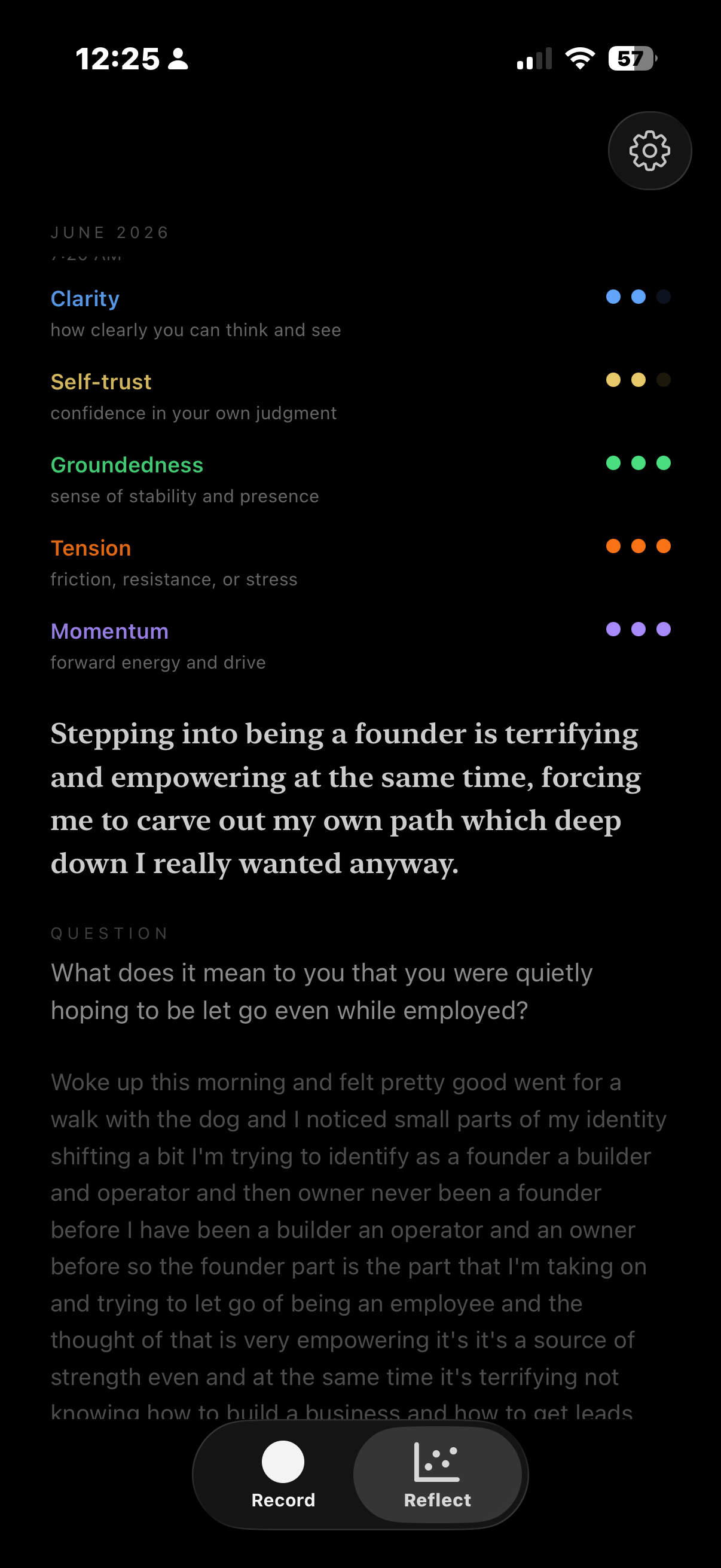 Vespro daily reflection journal entry view